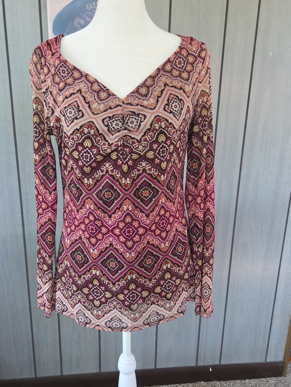 Women's Axcess  V-Neck Long Sleeve Printed Top -